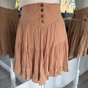 Free People Peach Tiered Button-Front Skirt
